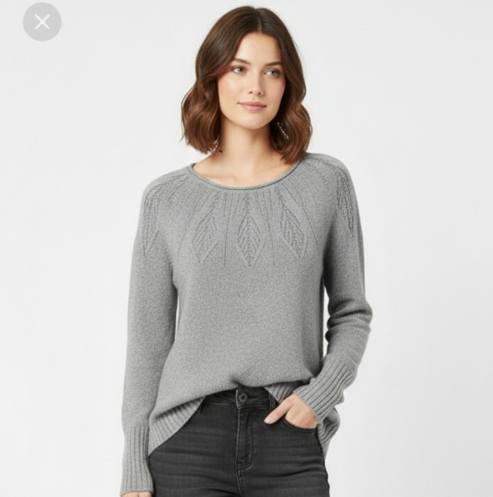 Chaps Sweater Gray Metallic Knit Preppy Cottage Casual 2X